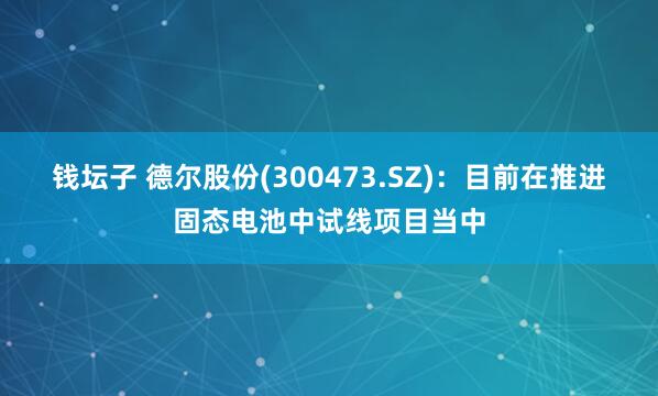 钱坛子 德尔股份(300473.SZ)：目前在推进固态电池中试线项目当中